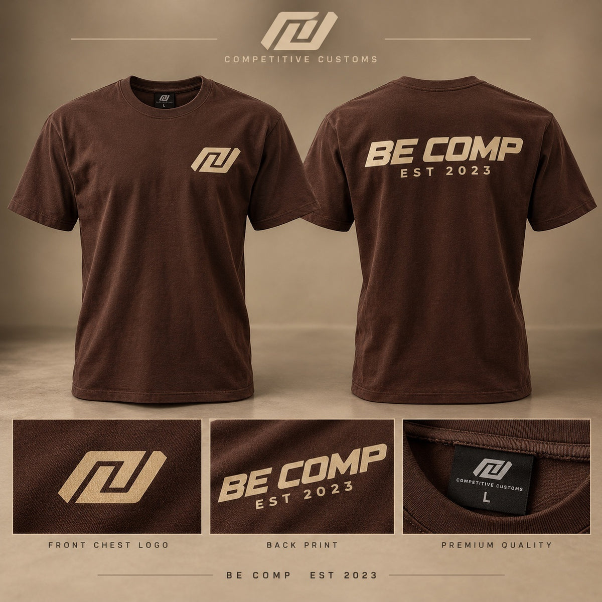 BE-COMP tee front and back product details
